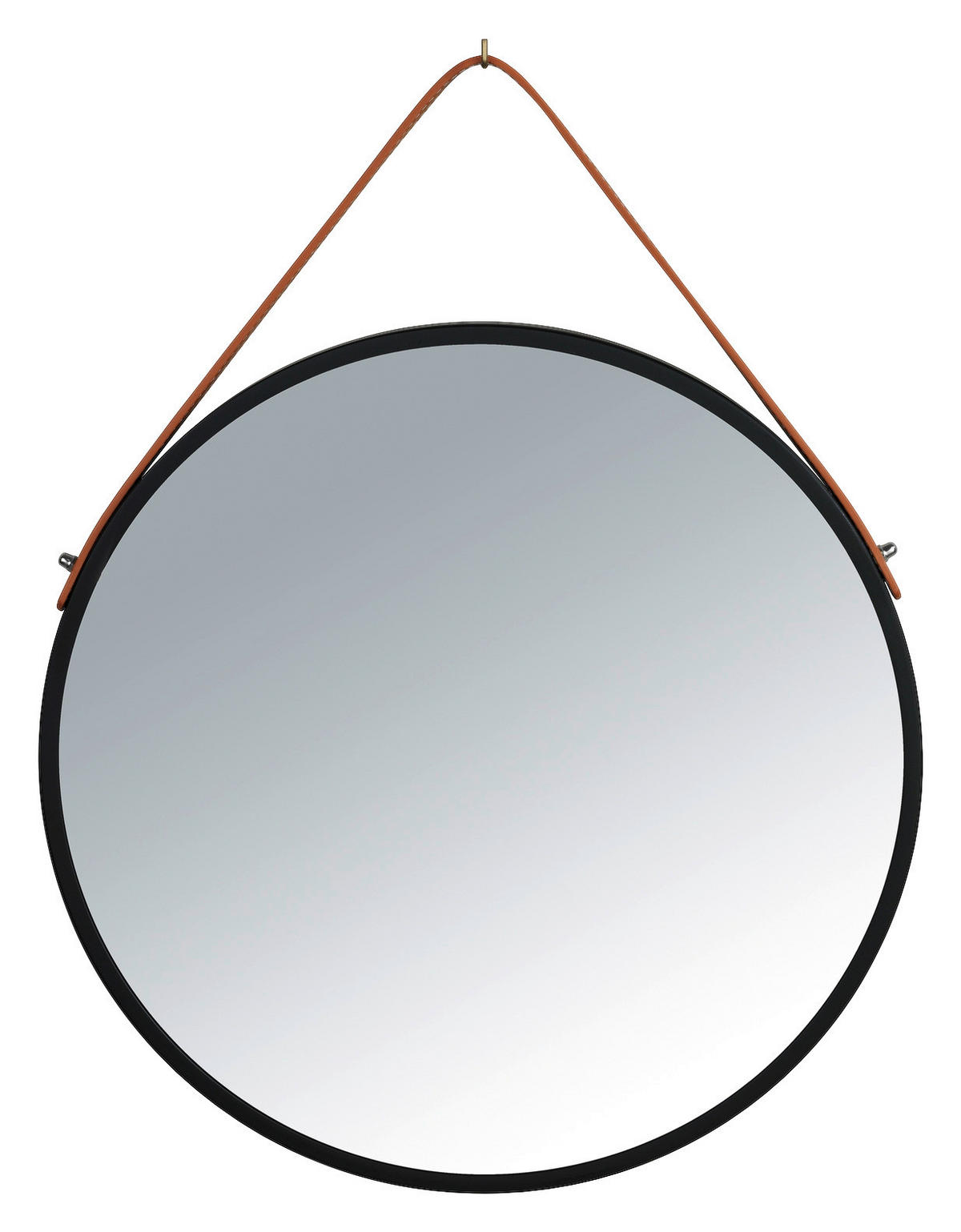 WANDSPIEGEL 40/40/3 cm    in rund  - Schwarz/Braun, Basics, Glas/Leder (40/40/3cm) - Wenko