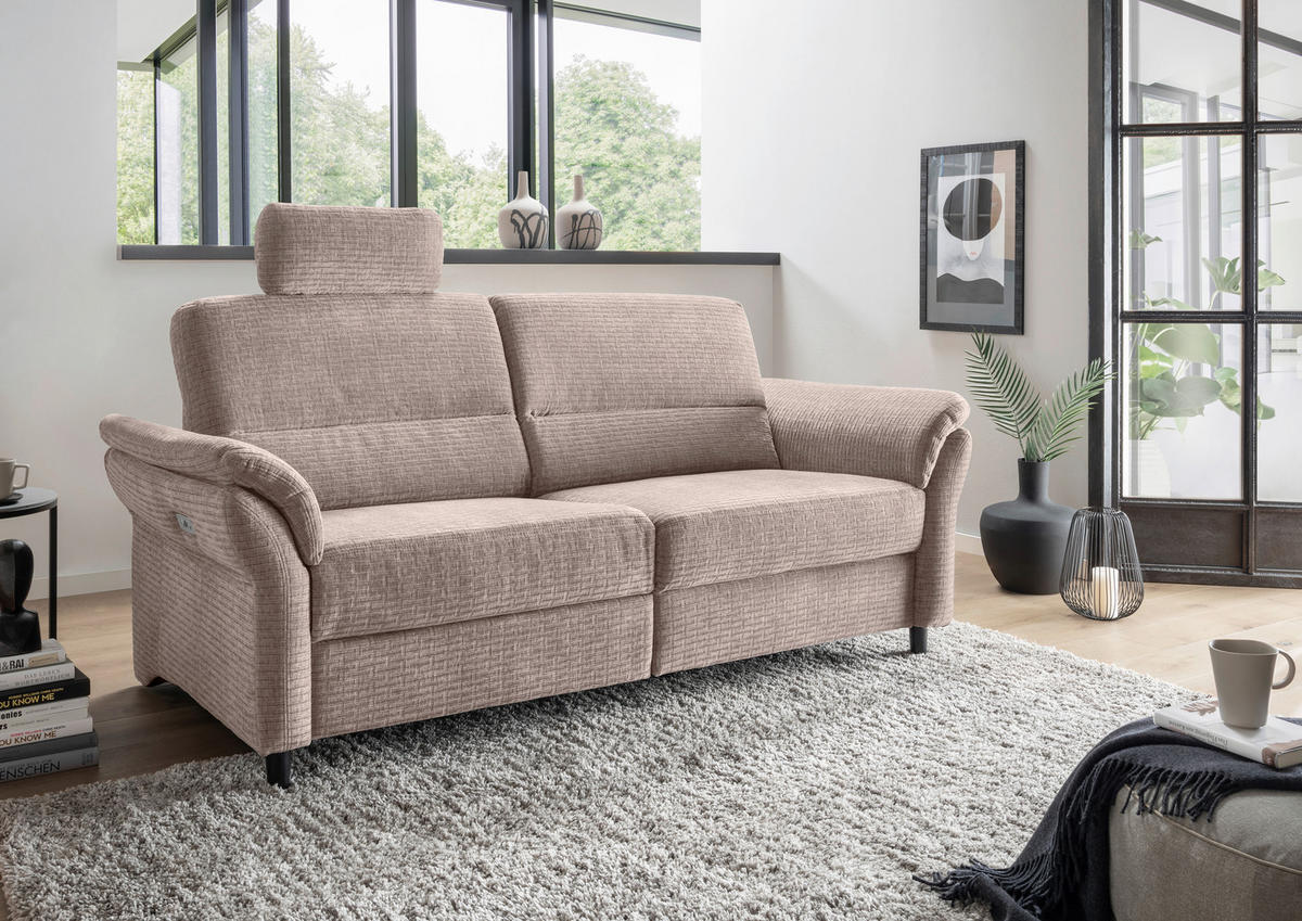 3-SITZER-SOFA in Mikrofaser Beige  - Beige/Schwarz, Modern, Holz/Textil (192/90/89cm) - Livetastic
