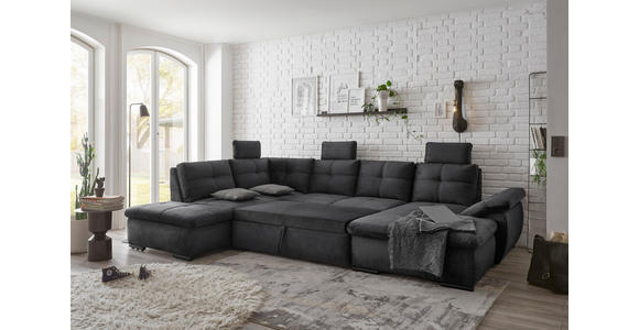 WOHNLANDSCHAFT in Mikrovelours Schwarz - Schwarz, KONVENTIONELL, Kunststoff/Textil (217/334/127cm) - Carryhome