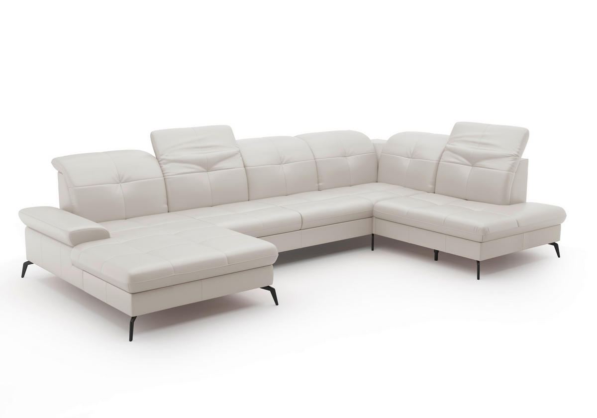WOHNLANDSCHAFT in Echtleder Weiss  - Weiss/Schwarz, Konventionell, Leder/Metall (185/357/231cm) - Sit & More