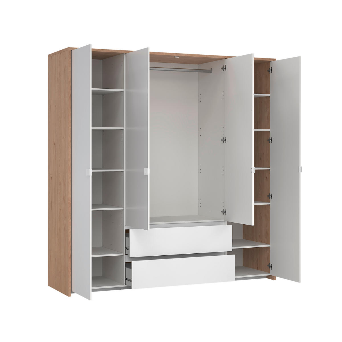 DREHTÜRENSCHRANK 197/202/58 cm 4-türig Eichefarben, Weiß  - Eichefarben/Weiß, KONVENTIONELL, Holzwerkstoff/Metall (197/202/58cm) - Boxxx