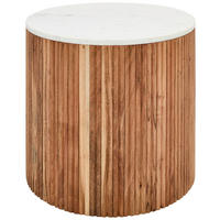 COUCHTISCH Akazie massiv rund Weiß, Akaziefarben  - Weiß/Akaziefarben, Design, Holz/Stein (50/45/50cm) - MID.YOU