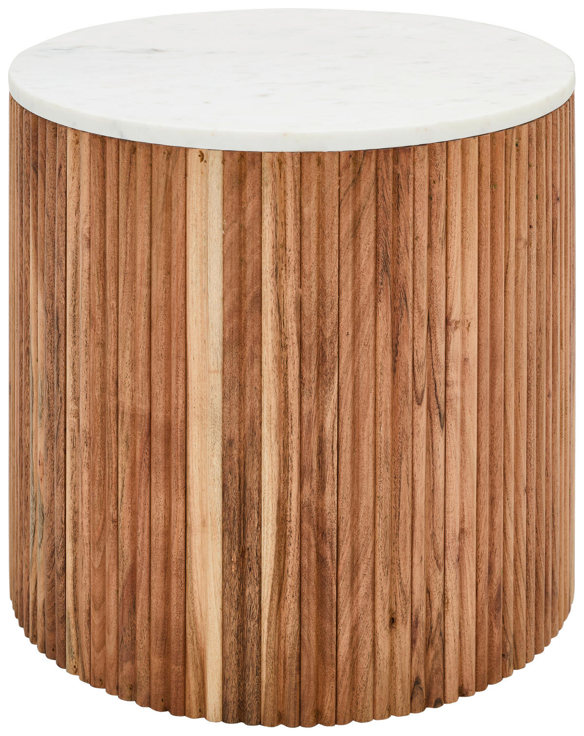 COUCHTISCH Akazie massiv rund Weiß, Akaziefarben  - Weiß/Akaziefarben, Design, Holz/Stein (50/45/50cm) - MID.YOU