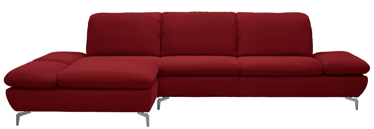 ECKSOFA in Echtleder Rot  - Silberfarben/Rot, Design, Leder/Metall (200/315cm) - Chilliano