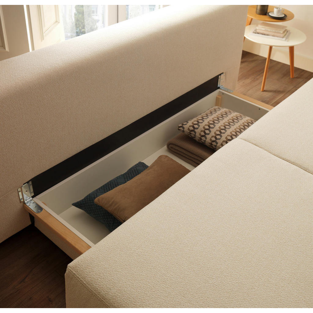 Thumbnail - Venda Boxspringsofa, Dunkelblau, Textil, Eiche, Uni, 2-Sitzer, Füllung: Schaumstoff, 205x93x108 cm, Fußauswahl, Stoffaus...