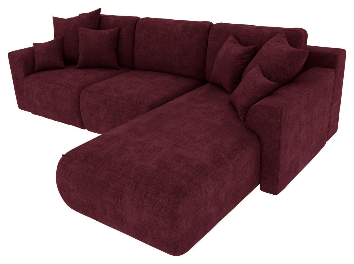 ECKSOFA in Samt Bordeaux  293/195 cm  - Chromfarben/Bordeaux, KONVENTIONELL, Kunststoff/Textil (293/195cm) - Carryhome
