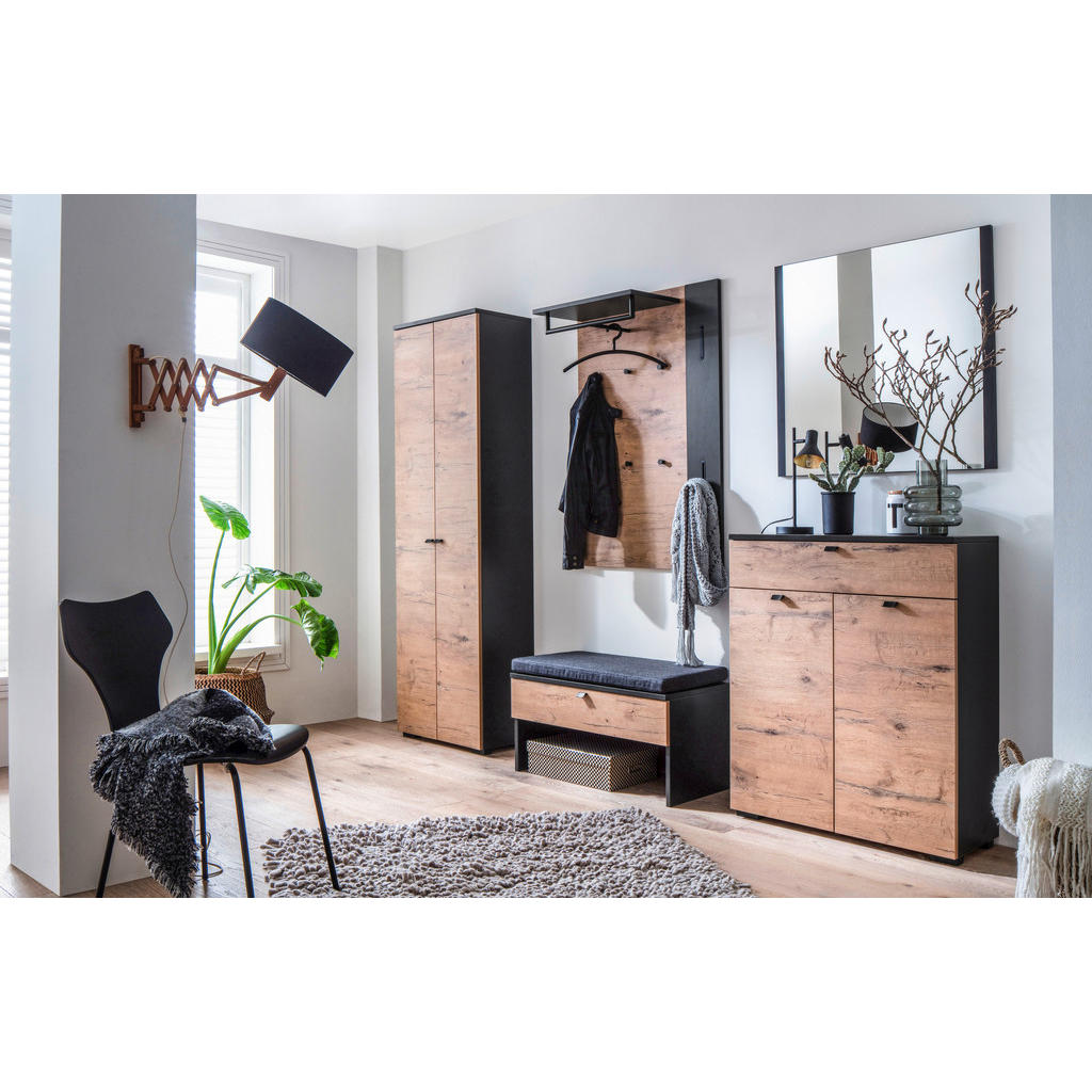 Thumbnail - Moderano Schuhschrank, Anthrazit, Eiche, Holzwerkstoff, 6 Fächer, 1 Schubladen, 80x100x34 cm, Beimöbel erhältlich, Garde...