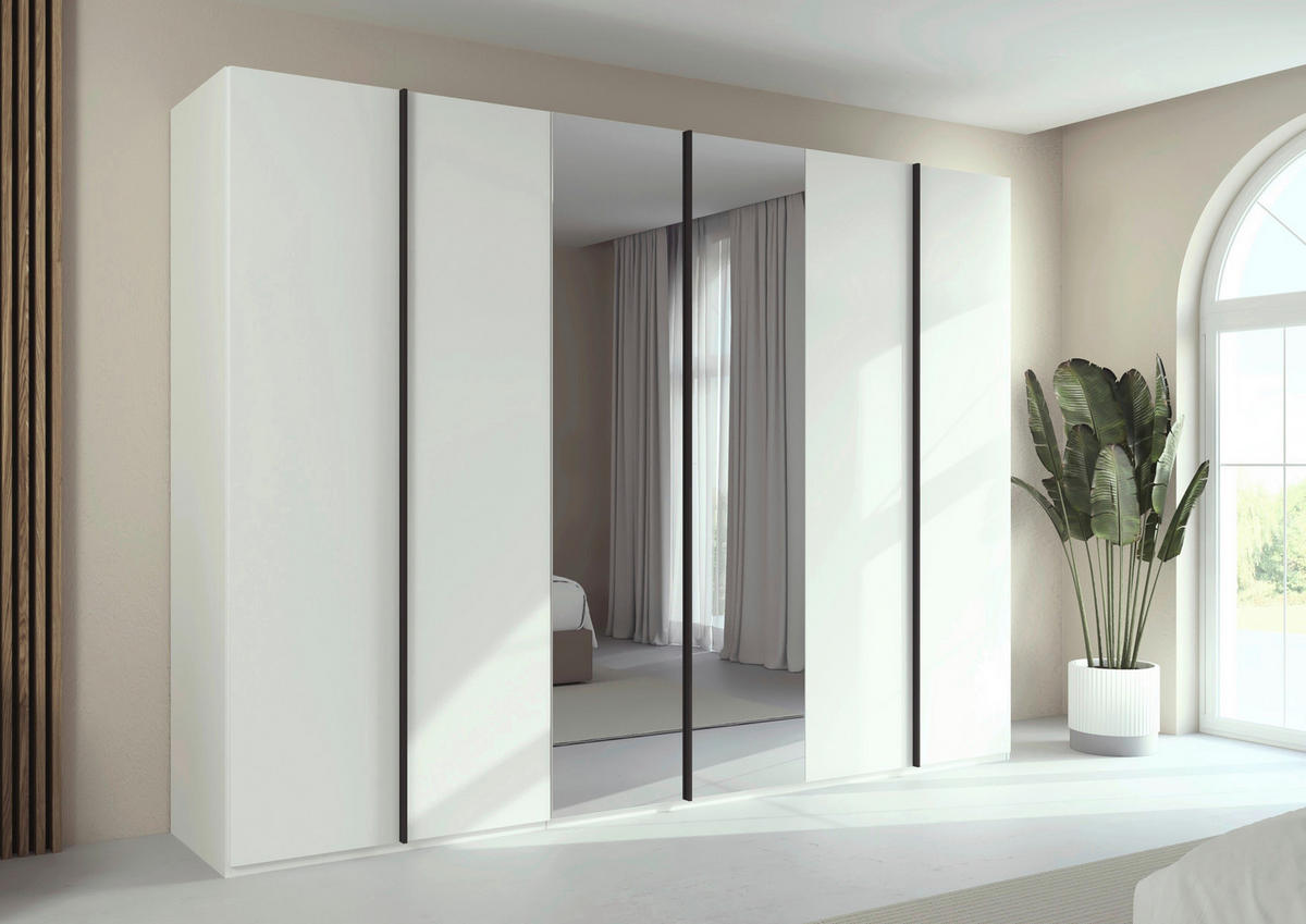 DREHTÜRENSCHRANK 301/235/61 cm,  in Weiß, 6-türig  - Graphitfarben/Weiß, Basics, Glas/Holzwerkstoff (301/235/61cm) - Novel