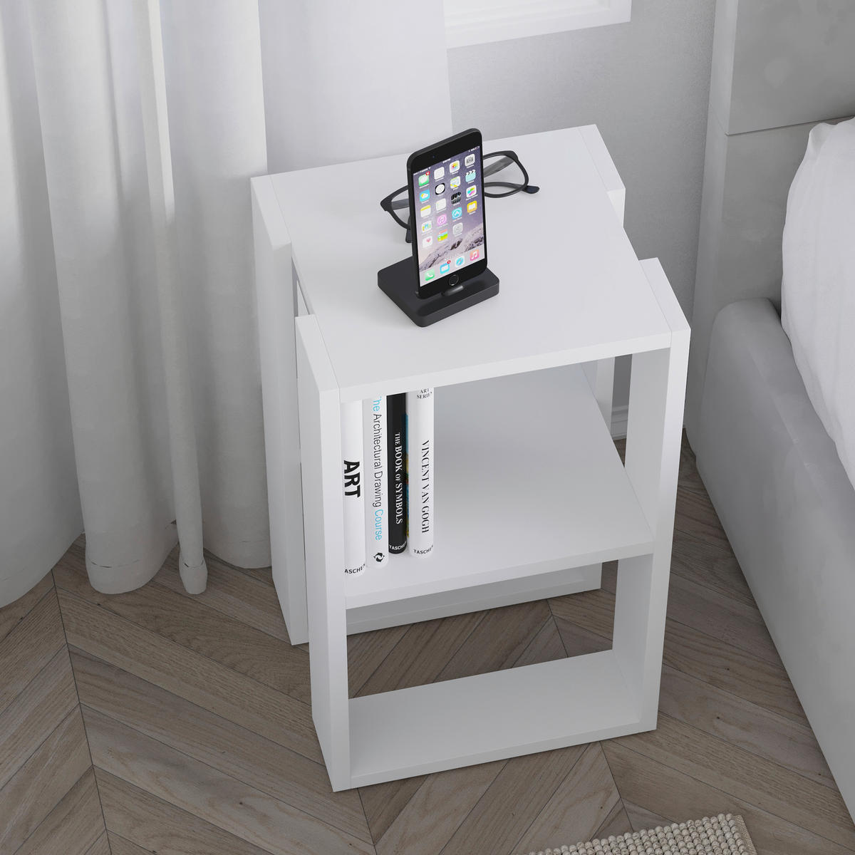 NATTDUKSBORD i vit  - vit, Design, trämaterial (34/55/30cm) - Livetastic