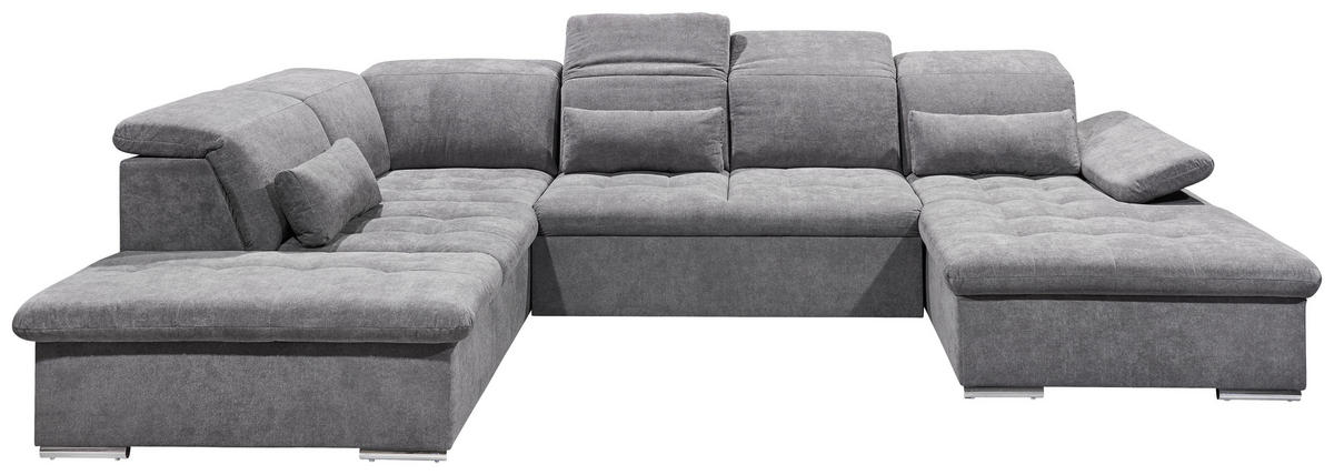 WOHNLANDSCHAFT Mikrovelours Grau  - Dunkelgrau/Silberfarben, Konventionell, Kunststoff/Textil (240/340/188cm) - MID.YOU