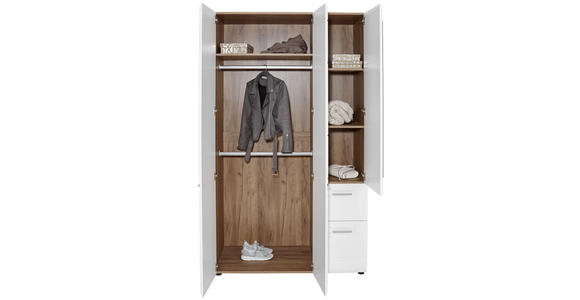 Drehtürenschrank mit Spiegel 120cm Avensis New, Weiß Dekor - Eichefarben/Weiß, KONVENTIONELL, Holzwerkstoff (120/205,7/60cm) - Luca Bessoni