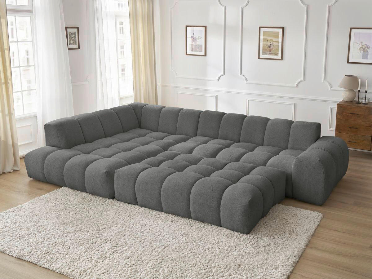 ECKSOFA Ottomane links  EVEREST Dunkelgrau Flachgewebe  - Dunkelgrau/Schwarz, MODERN, Kunststoff/Textil (210/352cm) - Livetastic