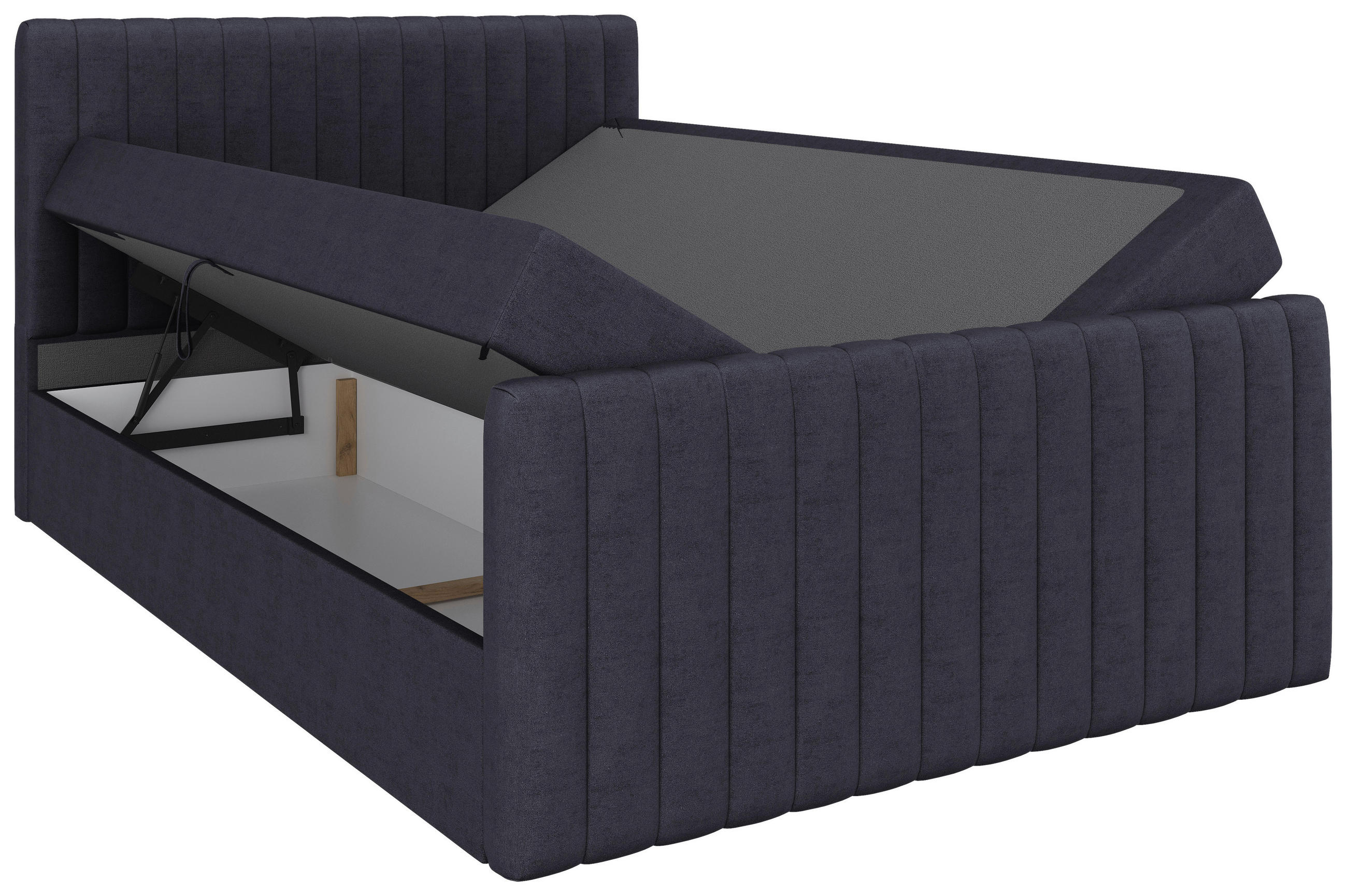 BOXBETT 140/200 cm,  in Graphitfarben, gepolstertes Kopfteil, Bettkasten, Topper, Matratzen, H3 + H3 = fest  - Schwarz/Graphitfarben, Basics, Kunststoff/Textil (140/200cm) - Chameo