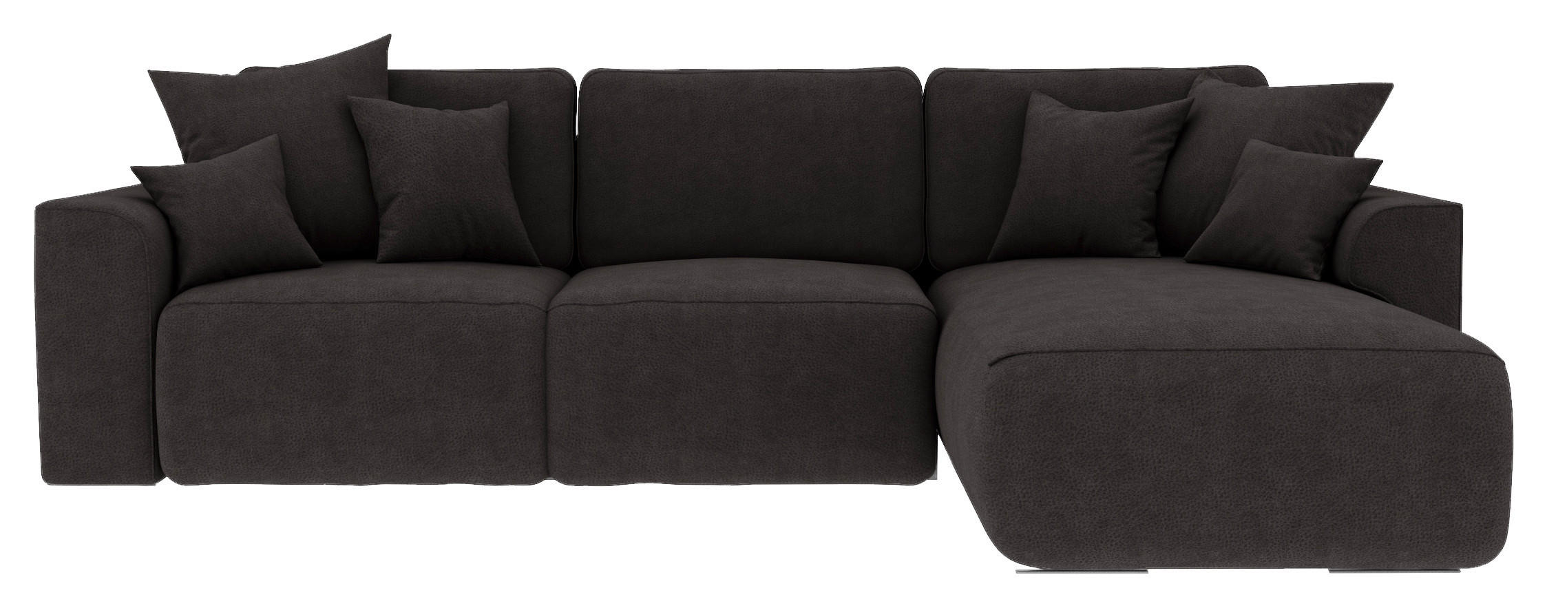 ECKSOFA Dunkelbraun Lederlook Zierkissen, Rückenkissen, Bettkasten, Schlaffunktion, Rücken echt, Liegefläche im Originalstoff  - Chromfarben/Dunkelbraun, KONVENTIONELL, Kunststoff/Textil (293/195cm) - Carryhome