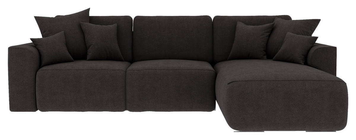ECKSOFA Dunkelbraun Lederlook Zierkissen, Rückenkissen, Bettkasten, Schlaffunktion, Rücken echt, Liegefläche im Originalstoff  - Chromfarben/Dunkelbraun, KONVENTIONELL, Kunststoff/Textil (293/195cm) - Carryhome