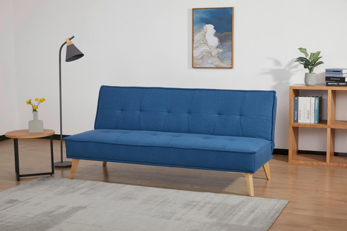 SCHLAFSOFA Webstoff Blau  - Blau/Kieferfarben, Design, Holz/Textil (181/82/85cm) - MID.YOU
