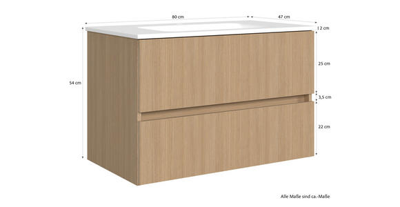 WASCHTISCHKOMBI 80 cm - Eichefarben/Weiß, KONVENTIONELL, Keramik/Holzwerkstoff (80cm) - Xora