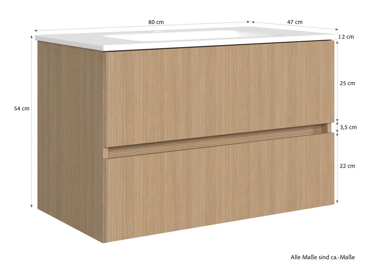 WASCHTISCHKOMBI 80 cm  - Eichefarben/Weiß, KONVENTIONELL, Keramik/Holzwerkstoff (80cm) - Xora