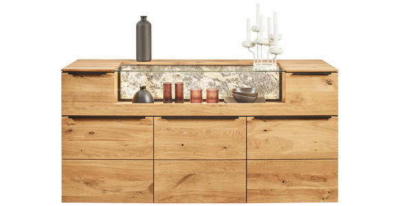 SIDEBOARD Eichefarben  180/90,5/47,1 cm  - Eichefarben/Schwarz, Natur, Glas/Holz (180/90,5/47,1cm) - Valnatura