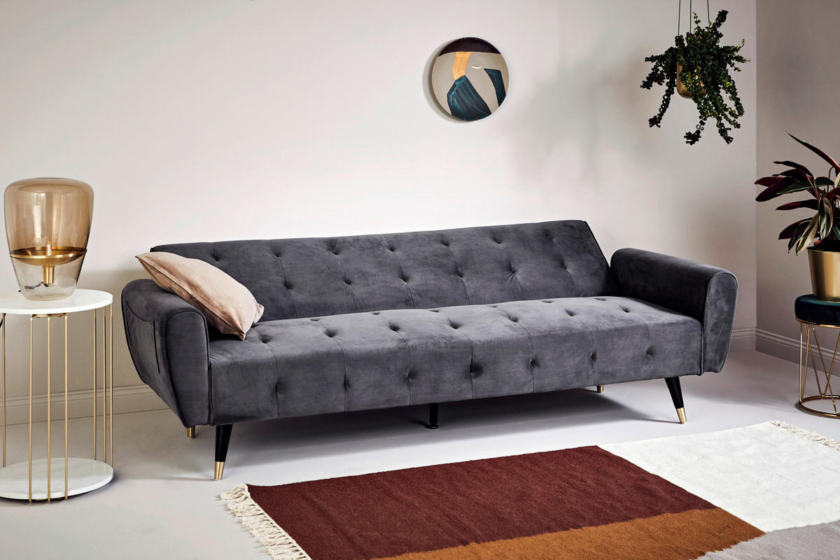 SCHLAFSOFA Samt Grau, Opal  - Goldfarben/Opal, MODERN, Holz/Textil (213/83/83cm) - Livetastic