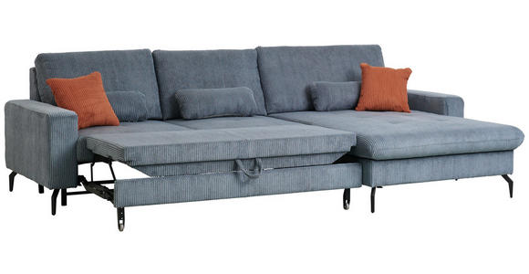 ECKSOFA in Cord, Velours Graphitfarben  - Schwarz/Graphitfarben, Design, Textil/Metall (302/180cm) - Venda