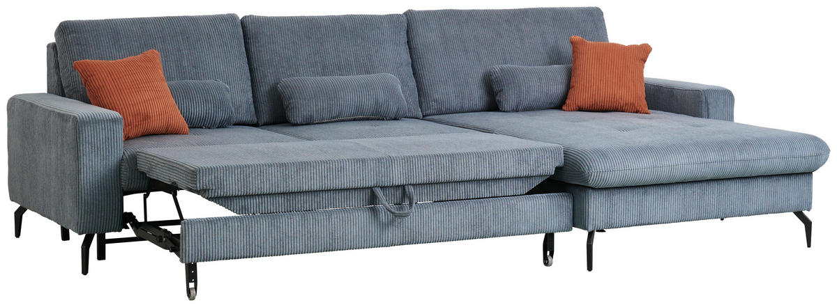 ECKSOFA in Cord Graphitfarben  - Schwarz/Graphitfarben, Design, Textil/Metall (302/180cm) - Venda