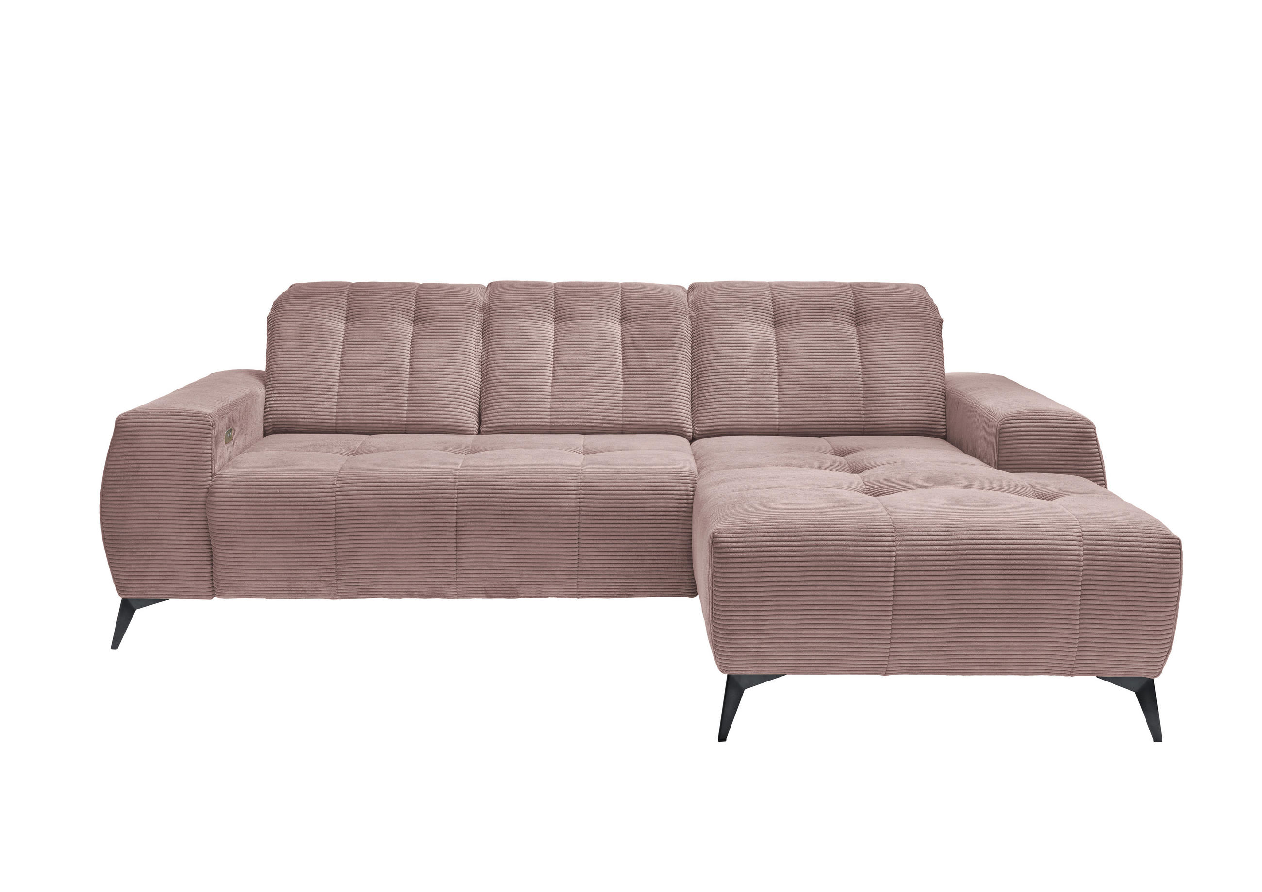 ECKSOFA Rosa Cord  - Schwarz/Rosa, MODERN, Textil/Metall (258/180cm) - Livetastic