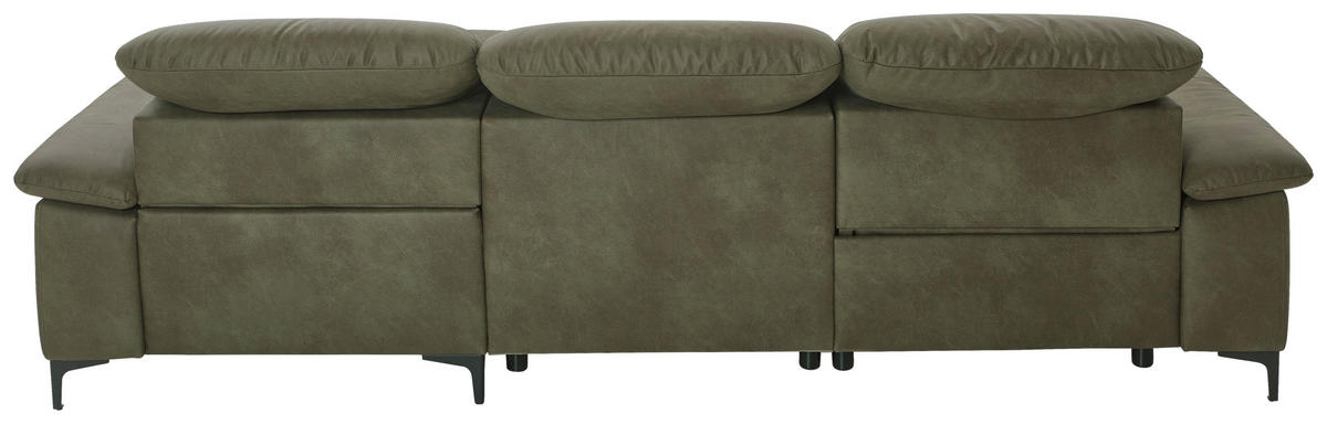 ECKSOFA in Mikrofaser Olivgrün  - Chromfarben/Olivgrün, Design, Textil/Metall (280/184cm) - Pure Home Comfort