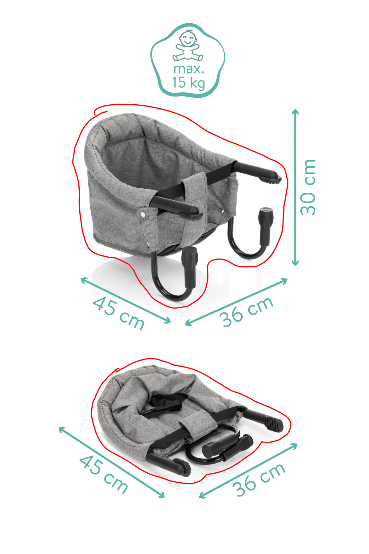 VISEĆA STOLICA ZA HRANJENJE - svetlosiva/crna, Osnovno, tekstil/metal (58,5/38/28,5cm) - My Baby Lou