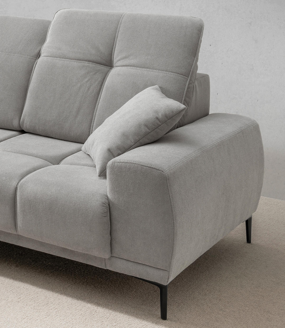ECKSOFA NESTO in Chenille Grau  187/292 cm  - Schwarz/Grau, Basics, Textil/Metall (187/292cm) - Livetastic