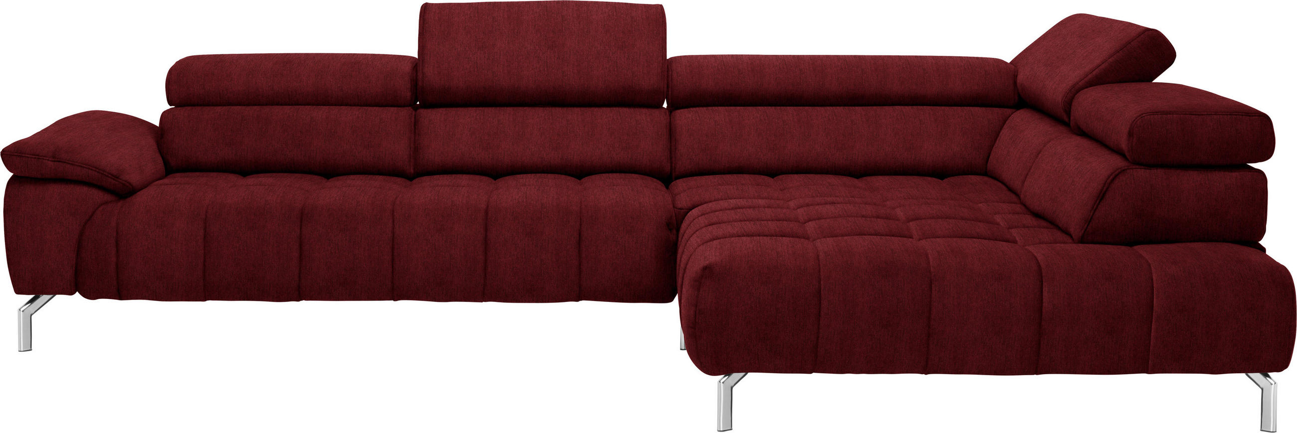 ECKSOFA Rot, Bordeaux Chenille  - Chromfarben/Bordeaux, Design, Textil/Metall (323/222cm) - Beldomo Style