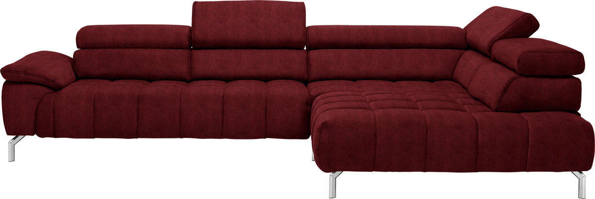 ECKSOFA in Chenille Rot, Bordeaux  - Chromfarben/Bordeaux, Design, Textil/Metall (323/222cm) - Beldomo Style