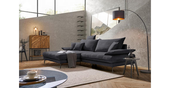 ECKSOFA in Flachgewebe Anthrazit 176/292 cm - Anthrazit/Schwarz, MODERN, Textil/Metall (176/292cm) - Carryhome