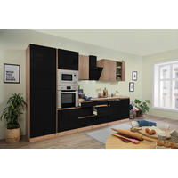 KÜCHENBLOCK 345 cm   in Eichefarben, Schwarz Hochglanz  - Schwarz Hochglanz/Eichefarben, Basics, Holzwerkstoff (345cm) - Respekta