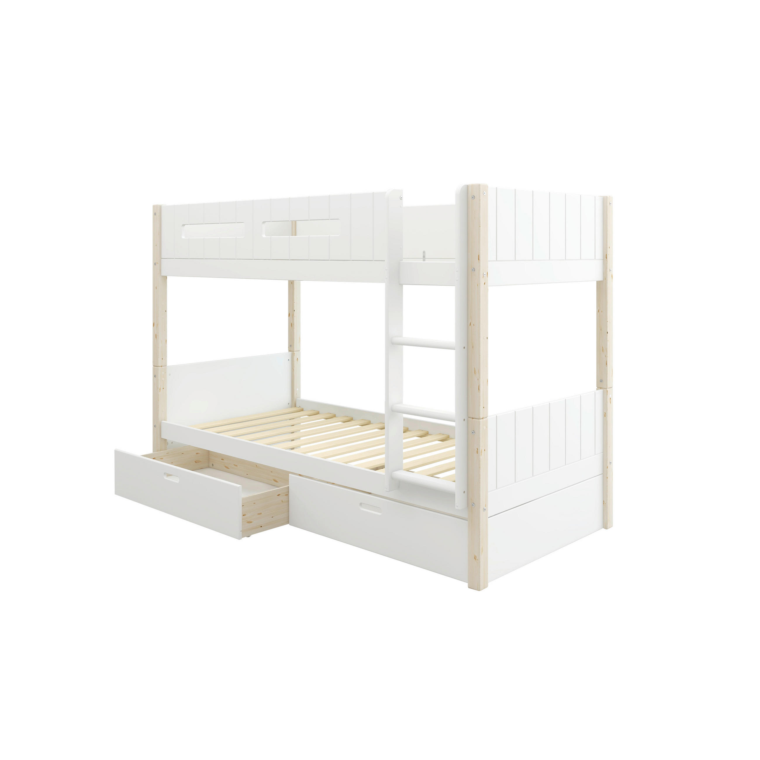 ETAGENBETT 90/200 cm,  in Absturzsicherung, Leiter, Rollroste, Bettschublade  - Naturfarben/Weiß, MODERN, Holz (90/200cm) - Chameo