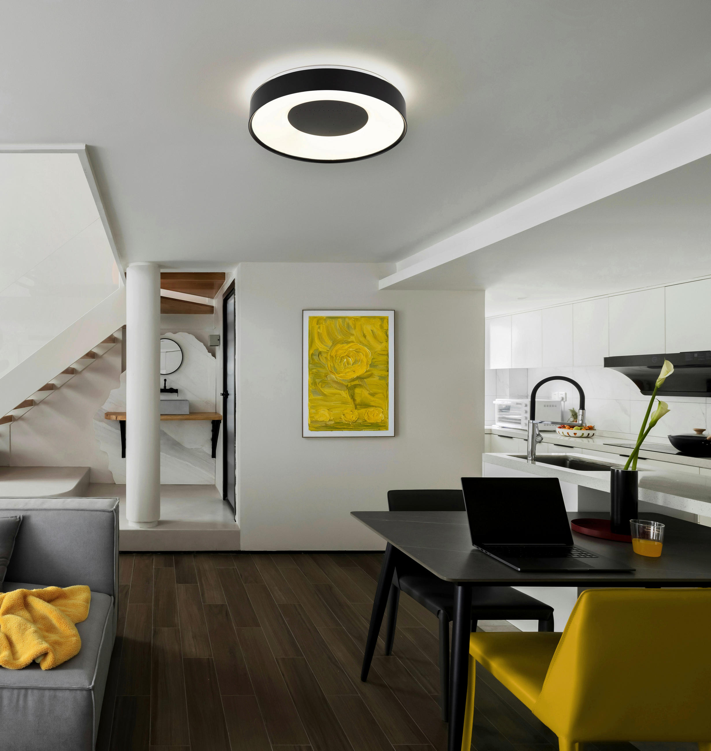 STROPNA LED-SVETILKA  JOLLIANA //2700-6500 K/230 V/ - siva/črna, Design, kovina/umetna masa (38,6/7,5cm) - Globo
