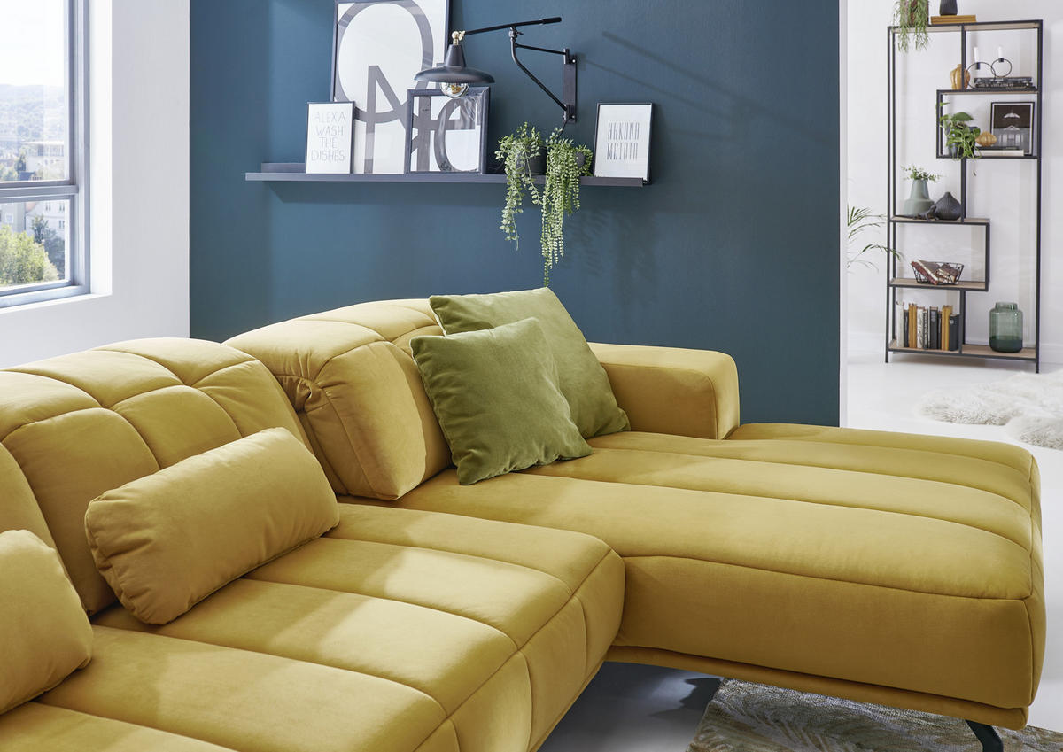 ECKSOFA in Velours Currygelb  - Currygelb/Schwarz, Design, Textil/Metall (195/293cm) - Beldomo Style