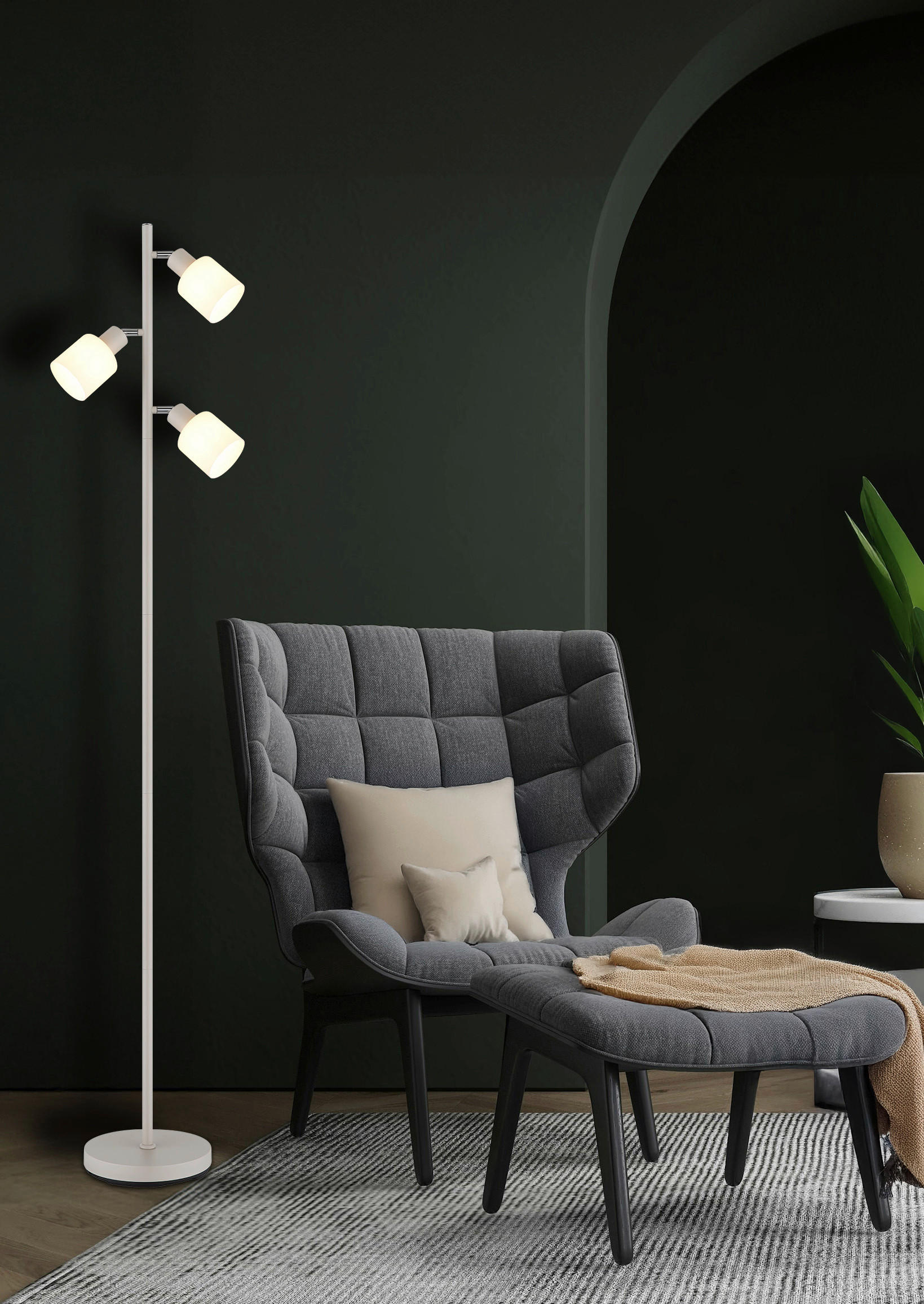 STEHLEUCHTE 33/180 cm    - Schwarz/Weiß, Design, Glas/Holz (33/180cm) - Globo