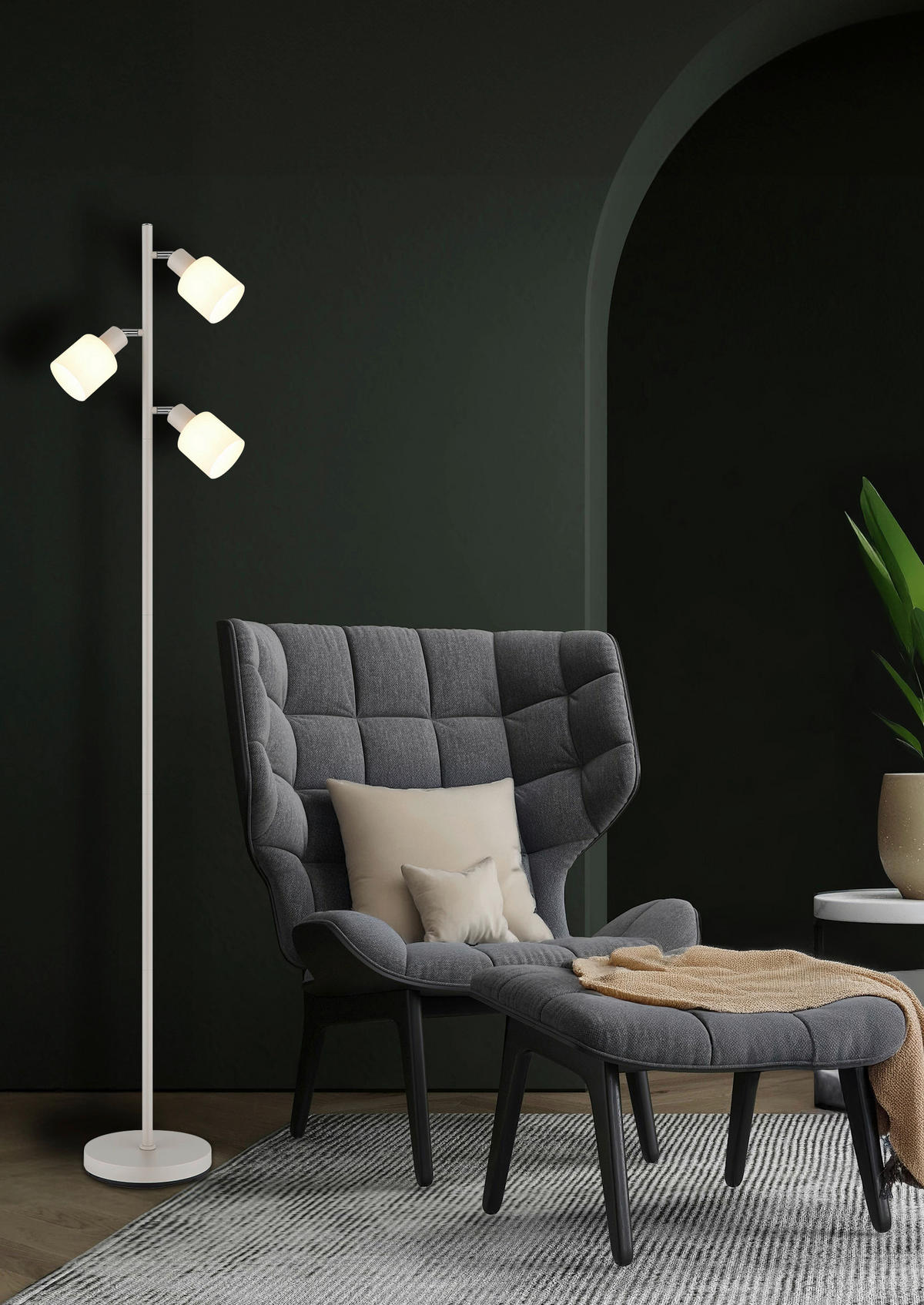 STEHLEUCHTE 33/180 cm    - Schwarz/Weiß, Design, Glas/Holz (33/180cm) - Globo