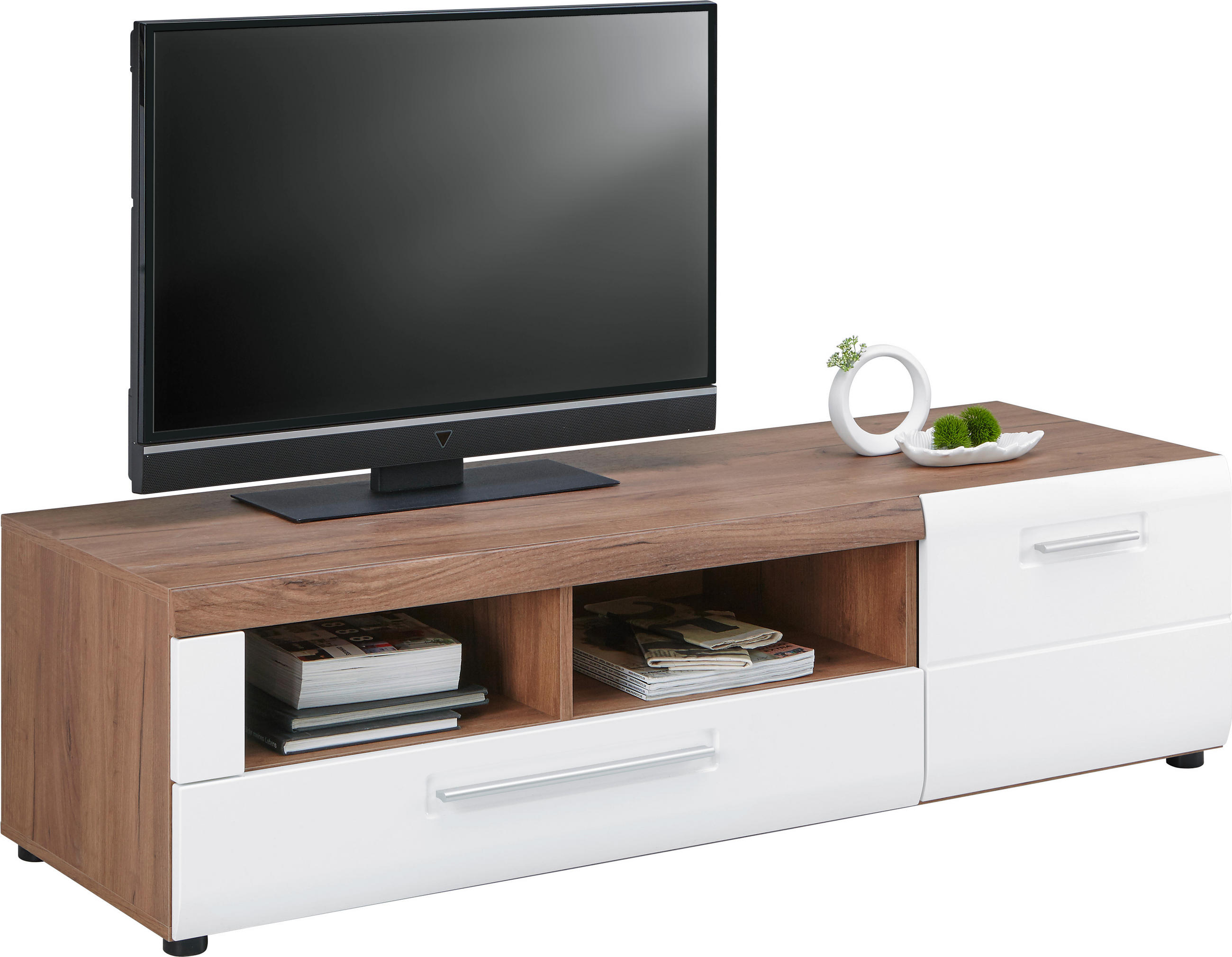 TV-ELEMENT bela, barve hrasta  - barve kroma/barve hrasta, Design, umetna masa/leseni material (149/41/50cm) - Xora