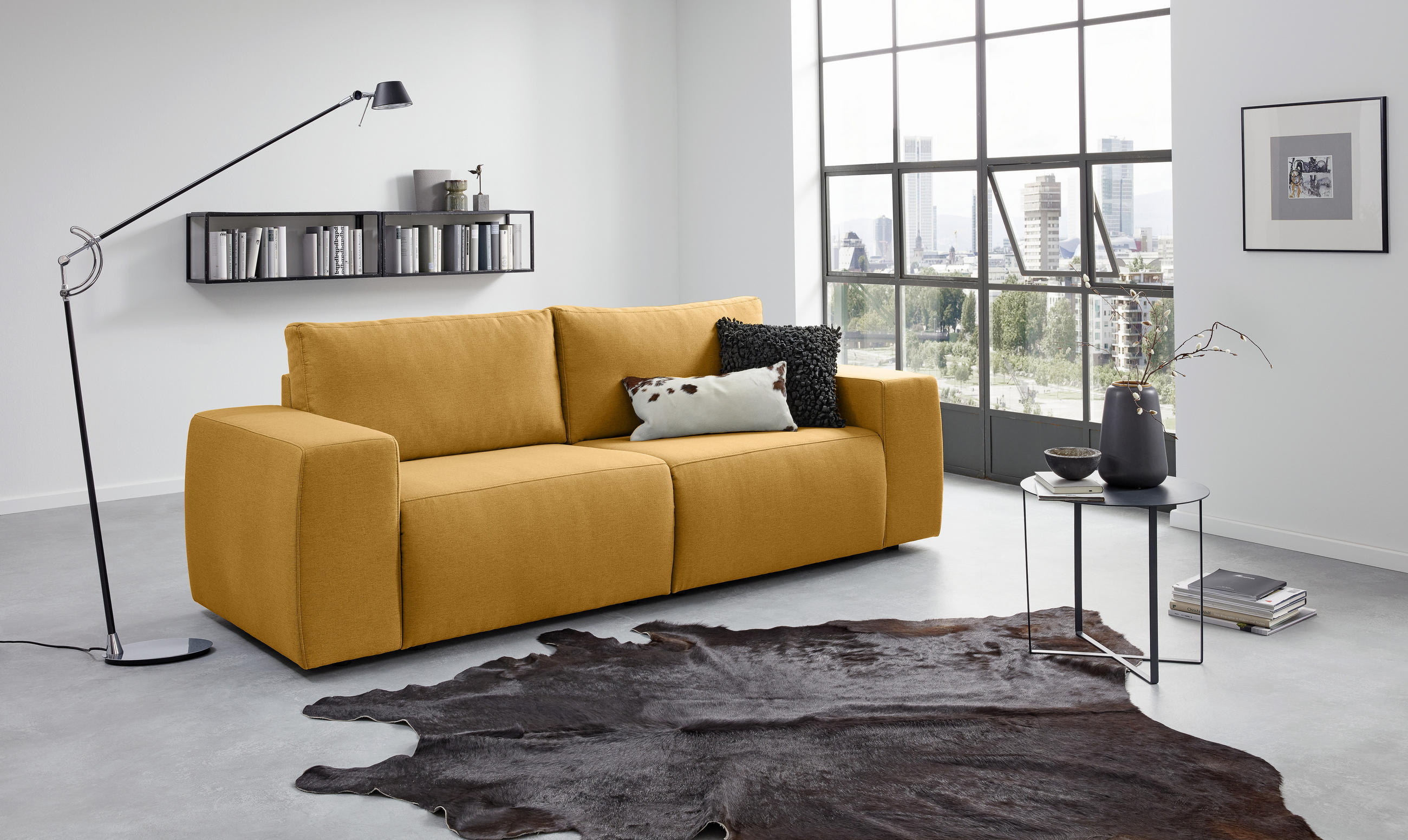 ZWEISITZER-SOFA Webstoff Goldfarben  - Goldfarben/Schwarz, Design, Kunststoff/Textil (242/87/89cm) - LOOKS by W.Joop