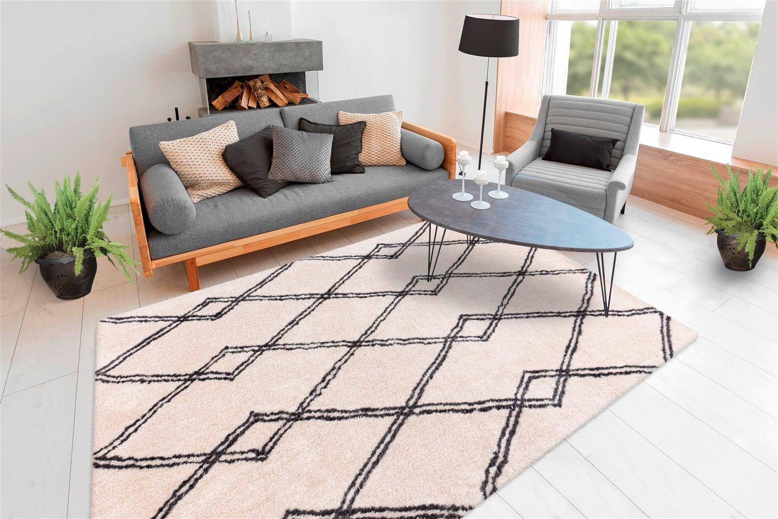 Thumbnail - Kayoom Hochflorteppich Orlando 125 Elfenbein, Creme, Textil, Retro, rechteckig, 200x290 cm, pflegeleicht, Teppiche & Böd...