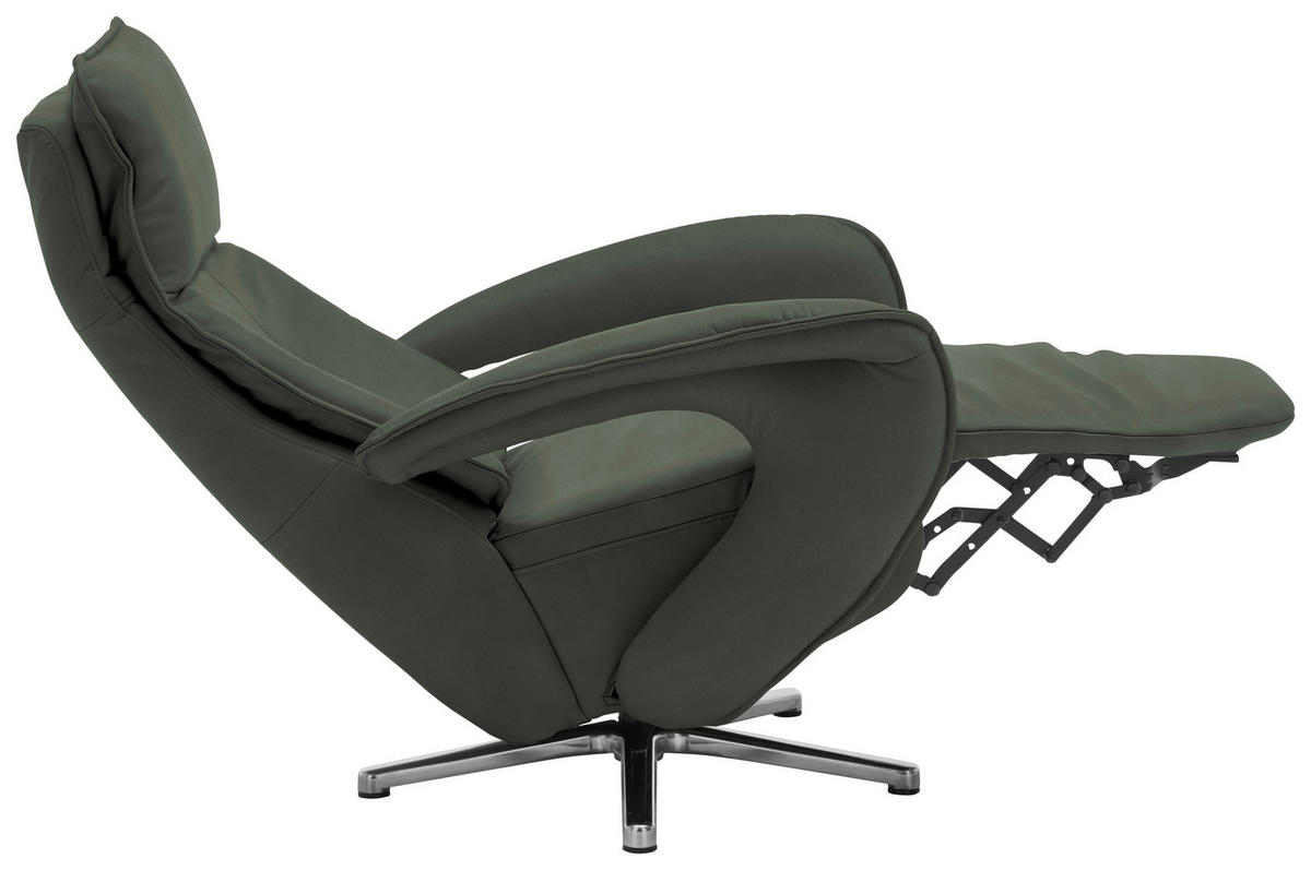 RELAXSESSEL in Leder Dunkelgrün  - Chromfarben/Dunkelgrün, Design, Leder/Metall (77/110/87cm) - Valdera