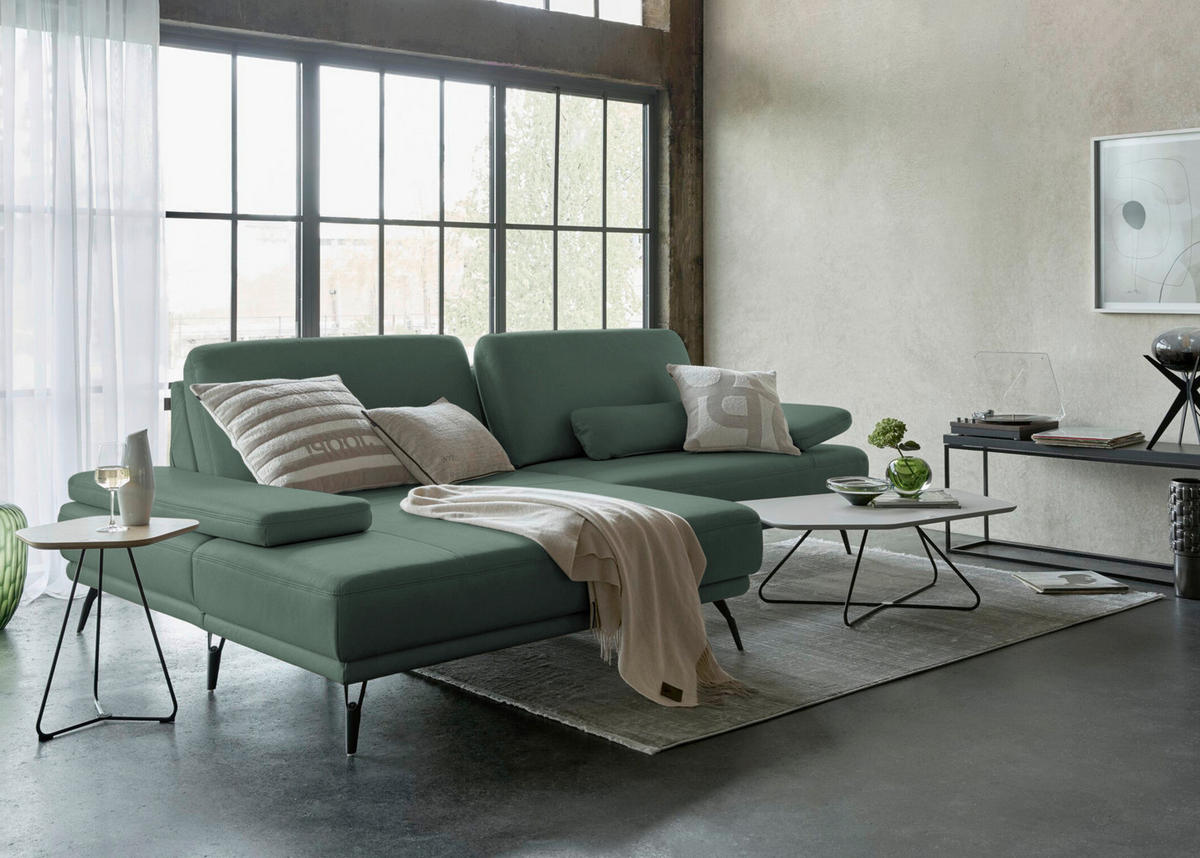 ECKSOFA Echtleder Opal  - Opal/Schwarz, Konventionell, Leder/Metall (180/301cm) - Joop!
