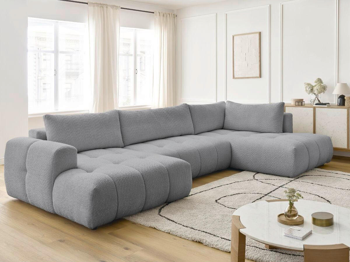 WOHNLANDSCHAFT  FUJI  Dunkelgrau Bouclé  - Dunkelgrau/Schwarz, MODERN, Kunststoff/Textil (160/377/204cm)