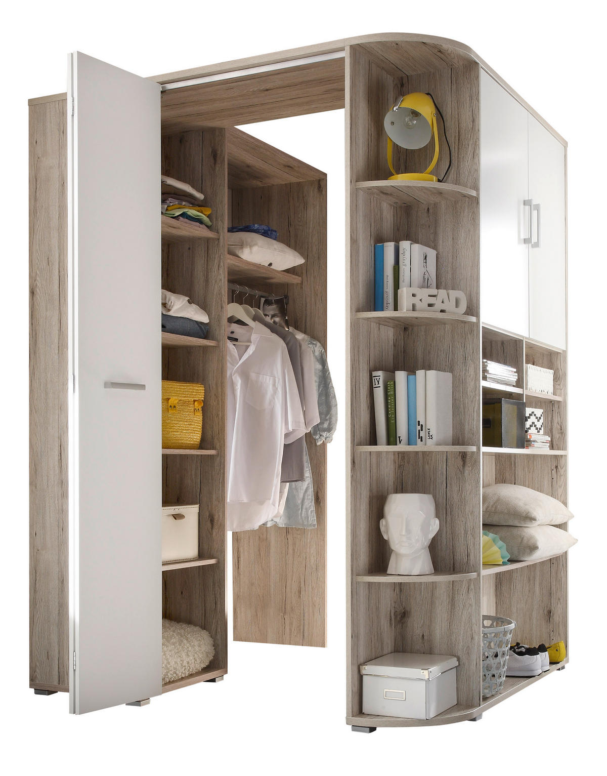 BEGEHBARER ECKSCHRANK Weiß, Eichefarben 146/198/133 cm  - Eichefarben/Silberfarben, Design, Holzwerkstoff/Kunststoff (146/198/133cm) - MID.YOU