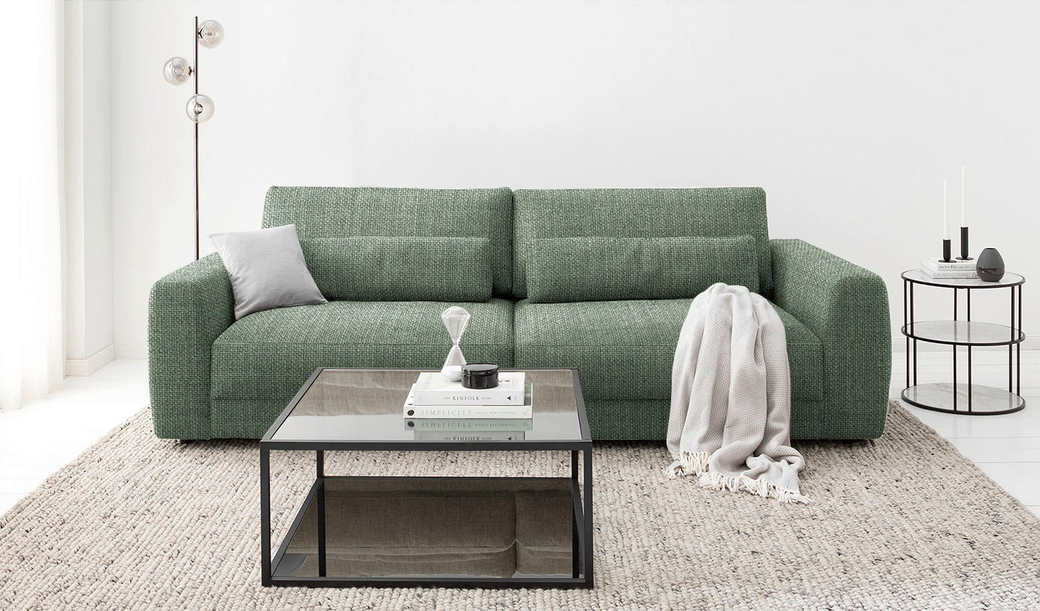 3-SITZER-SOFA in Webstoff Olivgrün  - Schwarz/Olivgrün, Design, Kunststoff/Textil (250/80/117cm) - home24