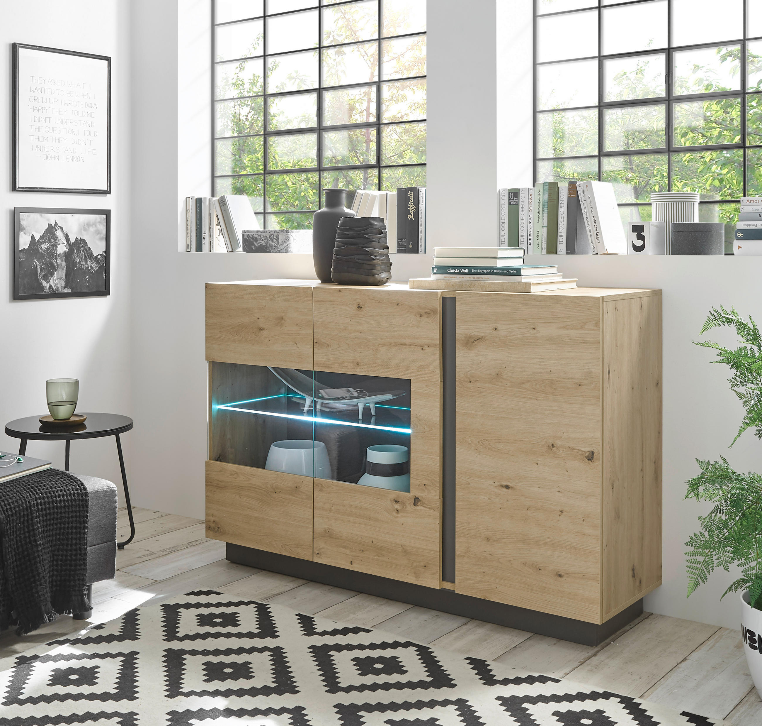SIDEBOARD in 138/91/40 cm - Eiche Artisan/Grau, Design, Glas/Holzwerkstoff (138/91/40cm) - MID.YOU
