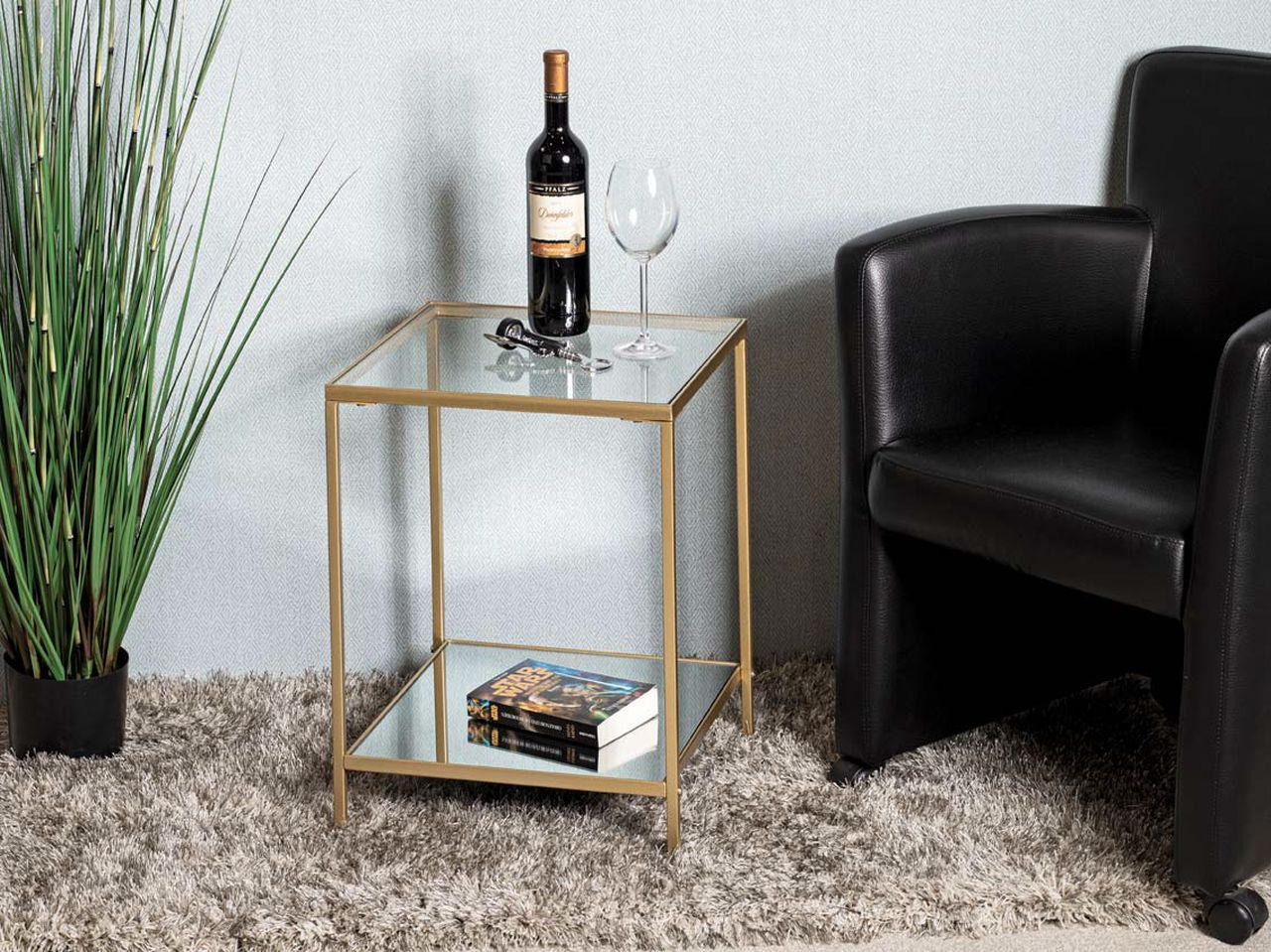 COUCHTISCH Porto Sicherheitsglas, Spiegelglas 39/39/55 cm quadratisch Klar, Goldfarben  - Klar/Goldfarben, MODERN, Glas/Metall (39/39/55cm)