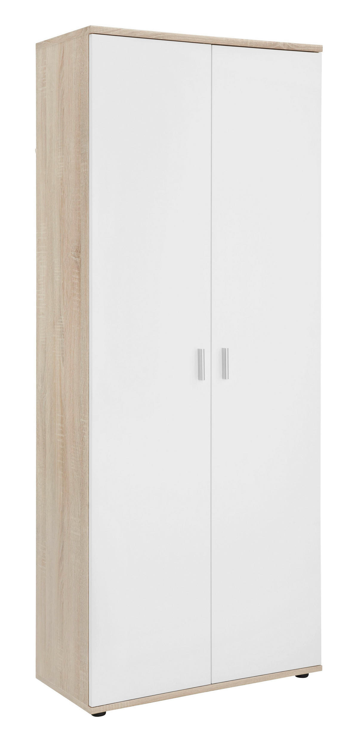 OMARA ZA ČEVLJE bela, hrast sonoma - srebrne barve/bela, Design, umetna masa/leseni material (69/176/35cm) - Boxxx